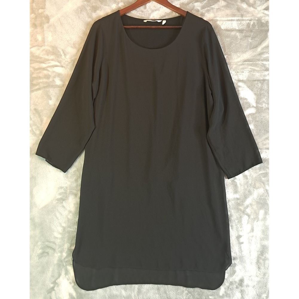 Soft Surroundings Jennifer Blouse Tunic L Black Layered Chiffon Sheer Trim Knit